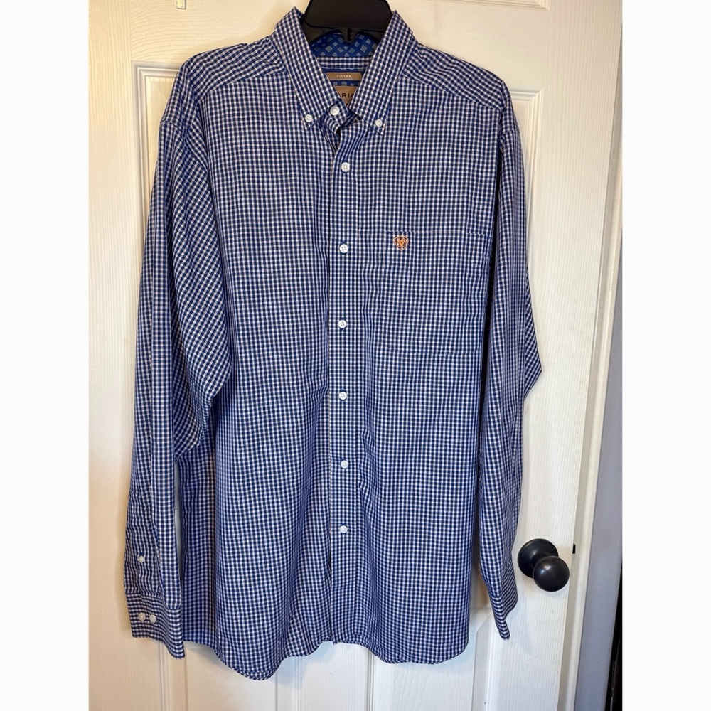Ariat Men’s XL Wrinkle Free Blue Check Western Button Down Shirt